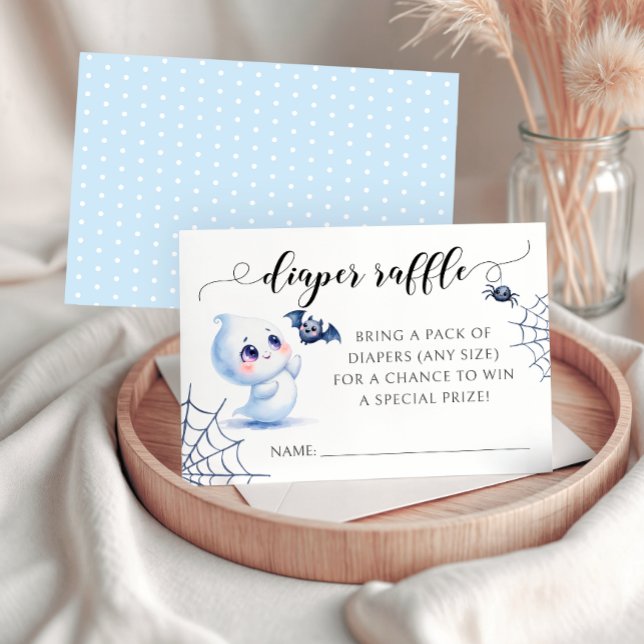 Blue Little Boo Bow Baby Shower Diaper Raffle Card (Creator Uploaded)
