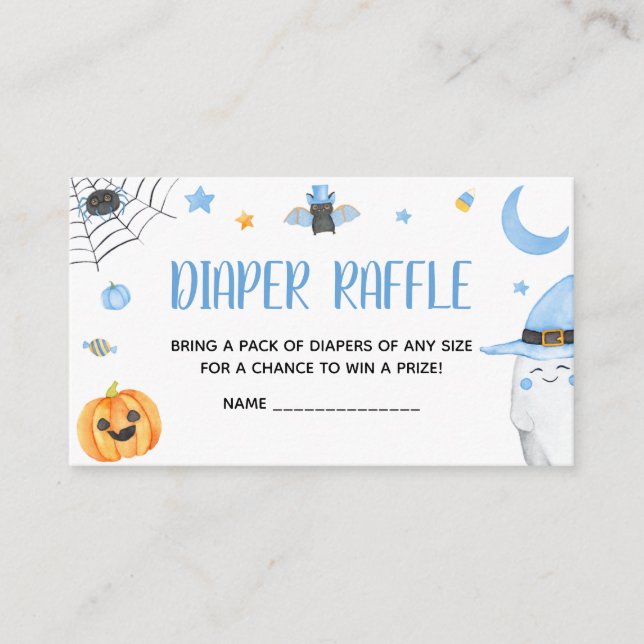 Blue Little Boo Ghost Baby Shower Diaper Raffle Enclosure Card (Front)