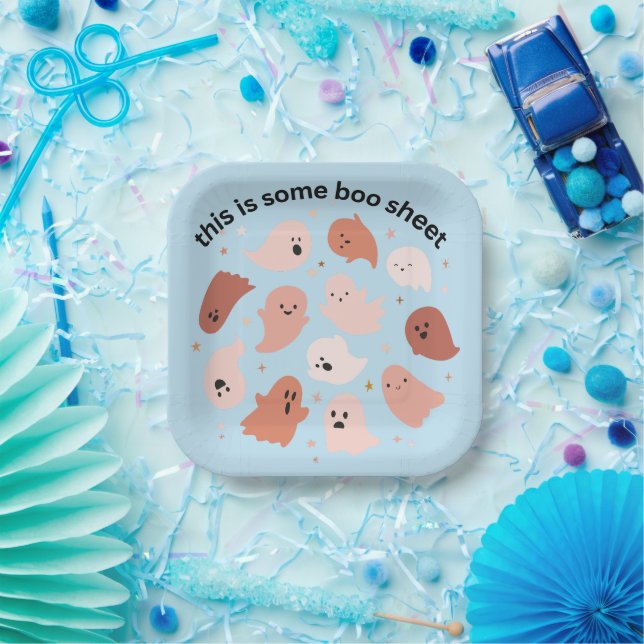 Blue Little boo ghost halloween Paper Plate (Party)