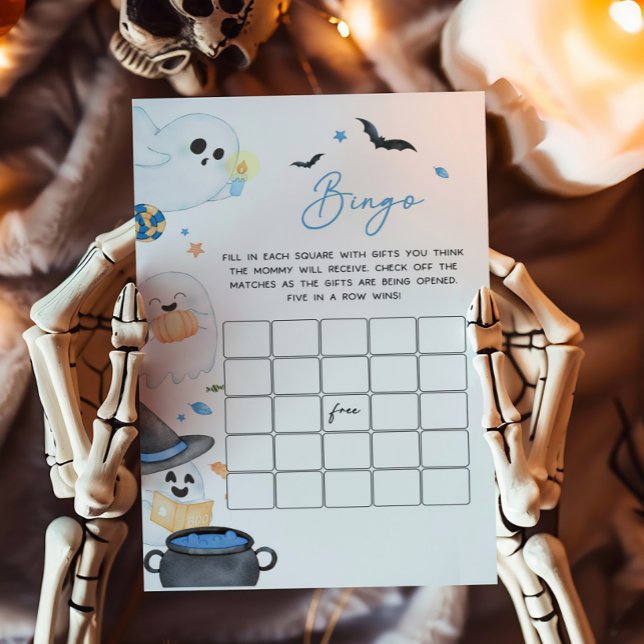 Blue Little Boo Halloween Baby Shower Bingo Game (Blue Little Boo Baby Shower Bingo Game)