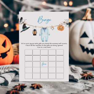 Blue Little Boo Halloween Baby Shower Bingo Game