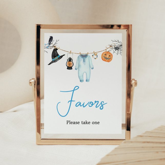 Blue Little Boo Halloween Baby Shower Favours Poster (Halloween Baby Clothes Baby Shower Favors Sign)
