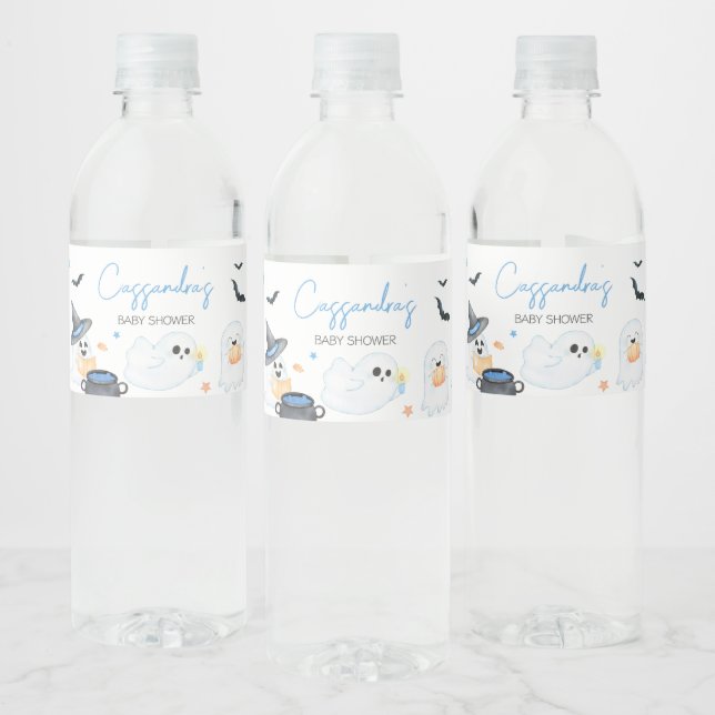 Blue Little Boo Halloween Baby Shower Water Bottle Label (Bottles)