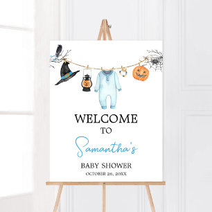 Blue Little Boo Halloween Baby Shower Welcome Poster