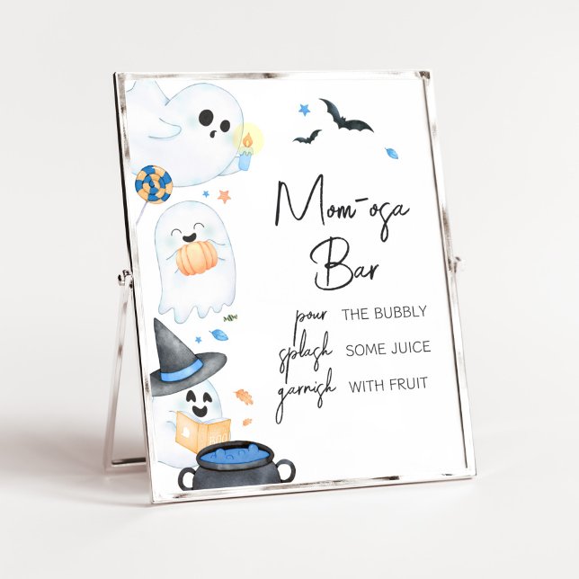 Blue Little Boo Halloween Mum Osa Bar Poster (Blue Little Boo Baby Shower Mom Osa Bar Sign)