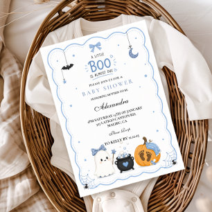 Blue Little Boo Is Almost Due Halloween Baby Showe Invitation