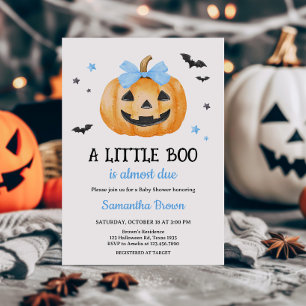 Blue Little Boo Spooky Pumpkin Baby Shower Invitation
