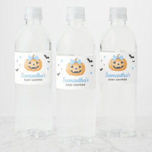 Blue Little Boo Spooky Pumpkin Baby Shower Water Bottle Label