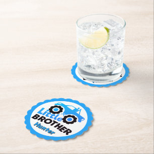 Blue Little Brother Monster Truck Custom Name Paper Coaster