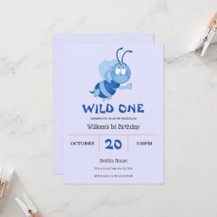 Blue Little Bumblebee 1st Birthday Invitation