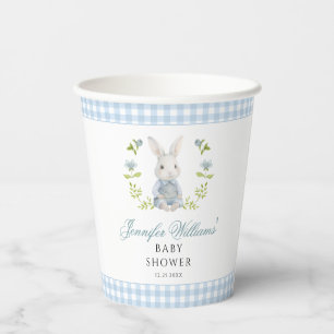 Blue Little Bunny Rabbit Gingham Baby Boy Shower Paper Cups