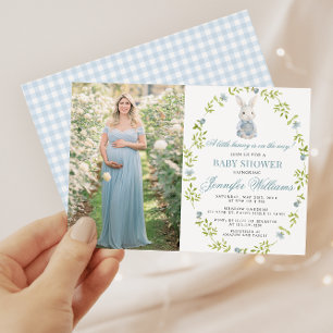 Blue Little Bunny Spring Baby Boy Shower Photo Invitation