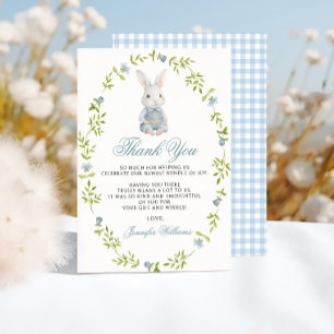 Blue Little Bunny Spring  Baby Boy Shower Thank You Card