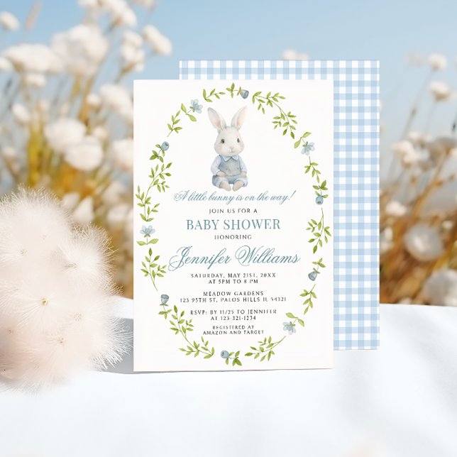 Blue Little Bunny Spring Easter Baby Boy Shower Invitation (Creator Uploaded)