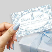 Blue Little Bunny Toile Spring Baby Diaper Raffle 