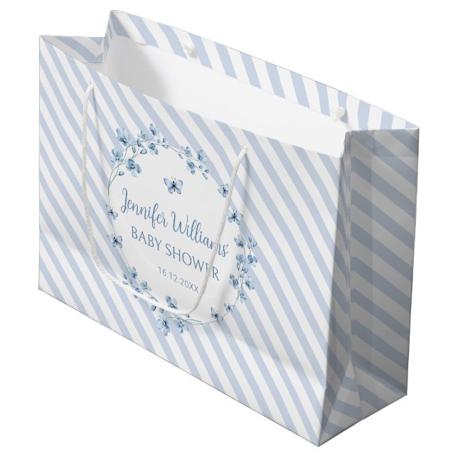 Blue little butterfly baby boy shower gift bags (Front Angled)