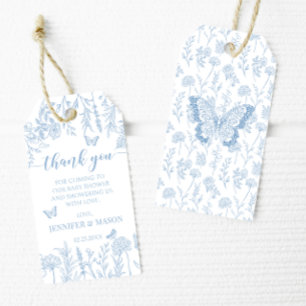 Blue little butterfly baby boy shower thank you gift tags