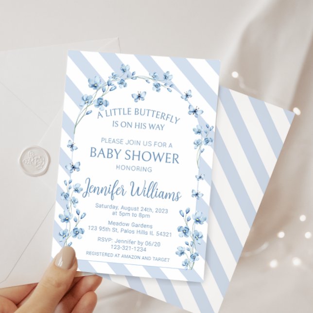 Blue little butterfly floral baby boy shower invitation (Creator Uploaded)