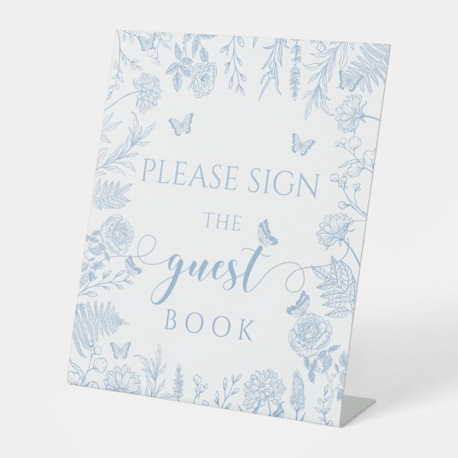 Blue little butterly Baby shower Guest book sign (Front)