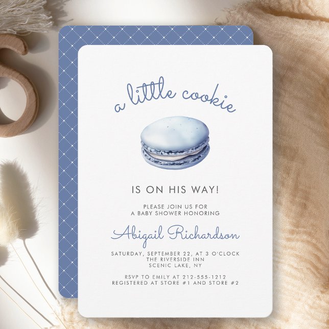 Blue Little Cookie Macaron Boy Baby Shower Invitation (Creator Uploaded)