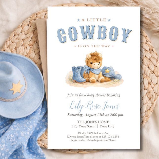 Blue Little Cowboy Watercolor Baby Shower Flyer (Creator Uploaded)