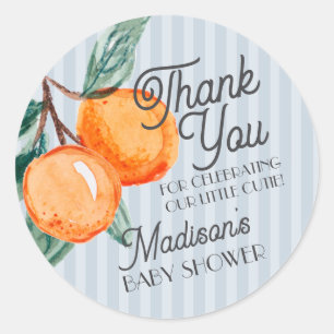 Blue Little Cutie Citrus Baby Shower Favour Classic Round Sticker