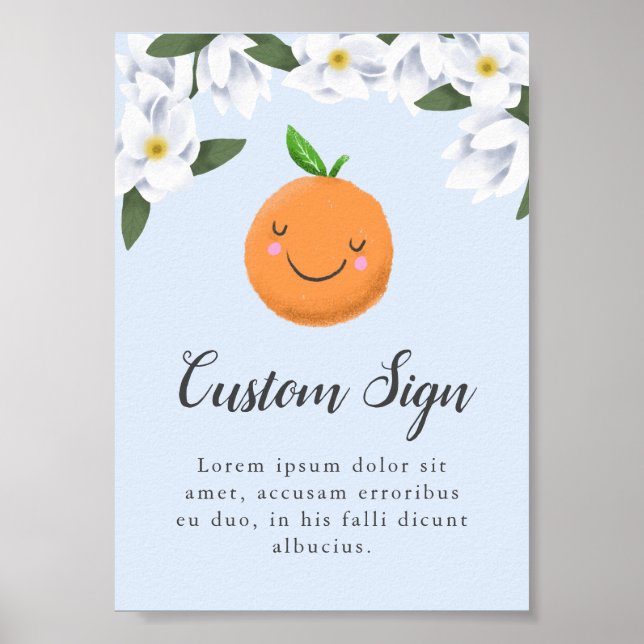 Blue Little Cutie Floral Baby Shower Sign (Front)
