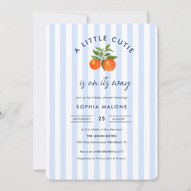 Blue Little cutie on its way Citrus Baby shower  Invitation (Front)
