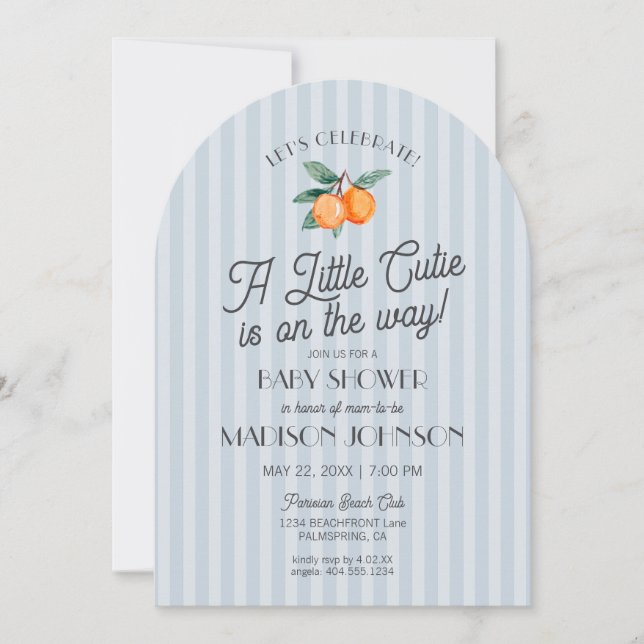 Blue Little Cutie On The Way Citrus Baby Shower Invitation (Front)