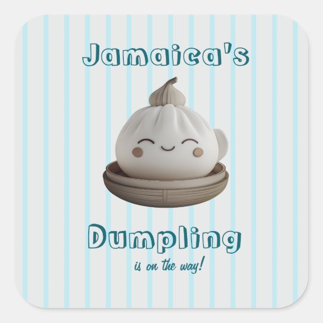 Blue Little Dumpling Boy Baby Shower Square Sticker (Front)