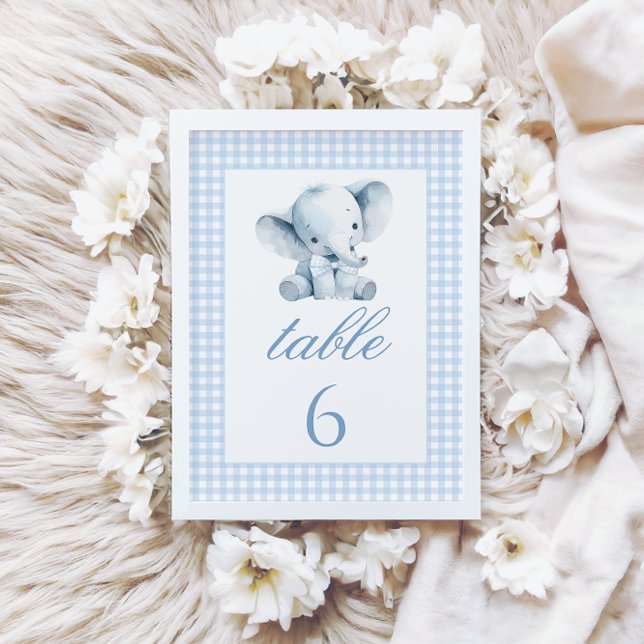 Blue Little Elephant Bow Baby Shower Table Numbers (Creator Uploaded)