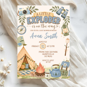 Blue Little Explorer on The Way Baby Shower Invitation