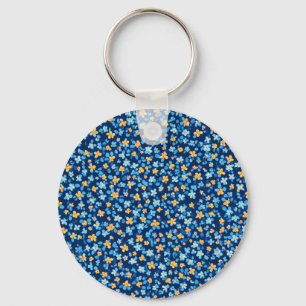 Blue Little Flowers Pattern Key Ring