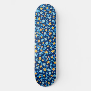 Blue Little Flowers Pattern Skateboard