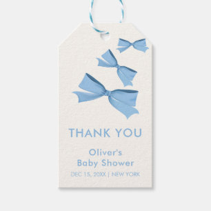 Blue Little Flying Bow Boy Baby Shower Gift Tags