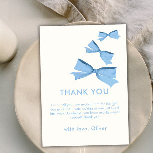 Blue Little Flying Bow Boy Baby Shower  Thank You Card