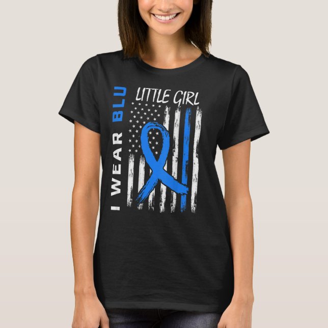 Blue Little Girl Daughter Diabetes Awareness Flag  T-Shirt (Front)