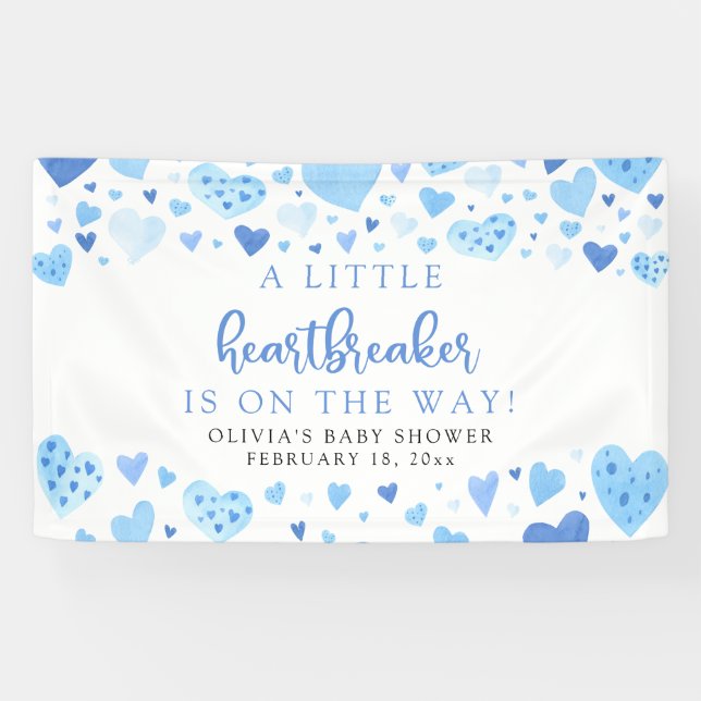 Blue  Little Heartbreaker Valentine Baby Shower Banner (Horizontal)