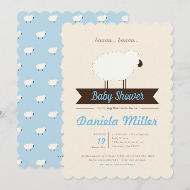 Blue Little Lamb Baby Boy Shower Invitation (Front/Back)