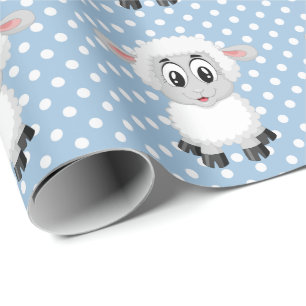 Blue Little Lamb Baby Shower Wrapping Paper