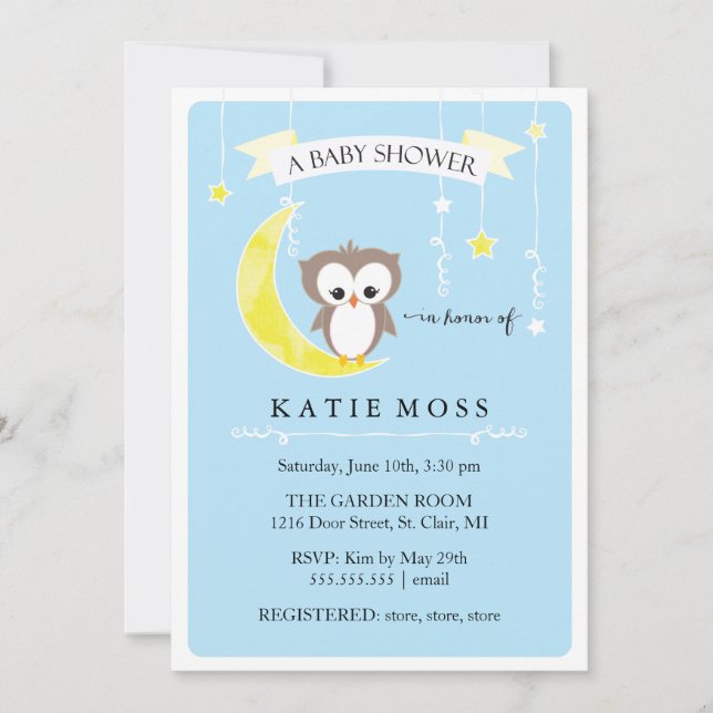 Blue Little Owl | Baby Shower Invitation (Front)
