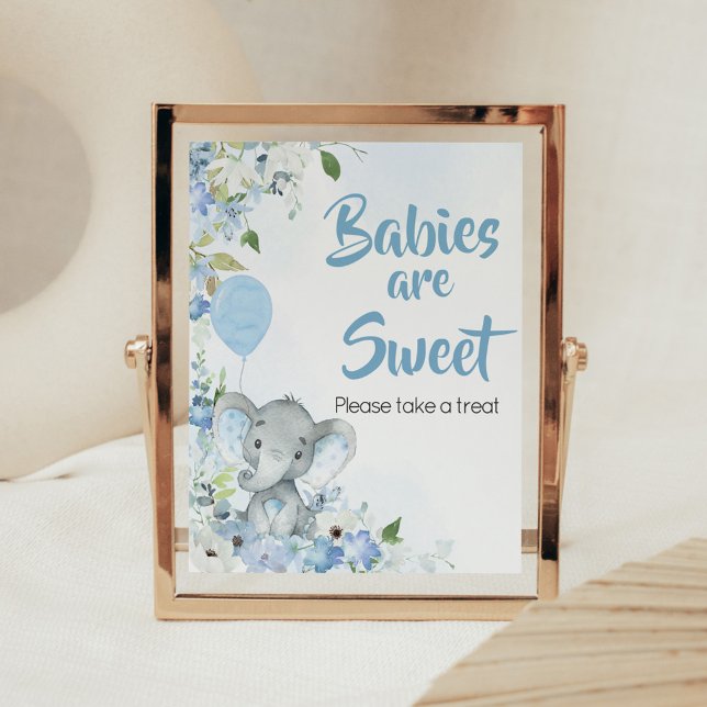 Blue Little Peanut Elephant Babies are Sweet Poster (Blue Elephant Little Peanut Baby Shower Babies are Sweet Sign)