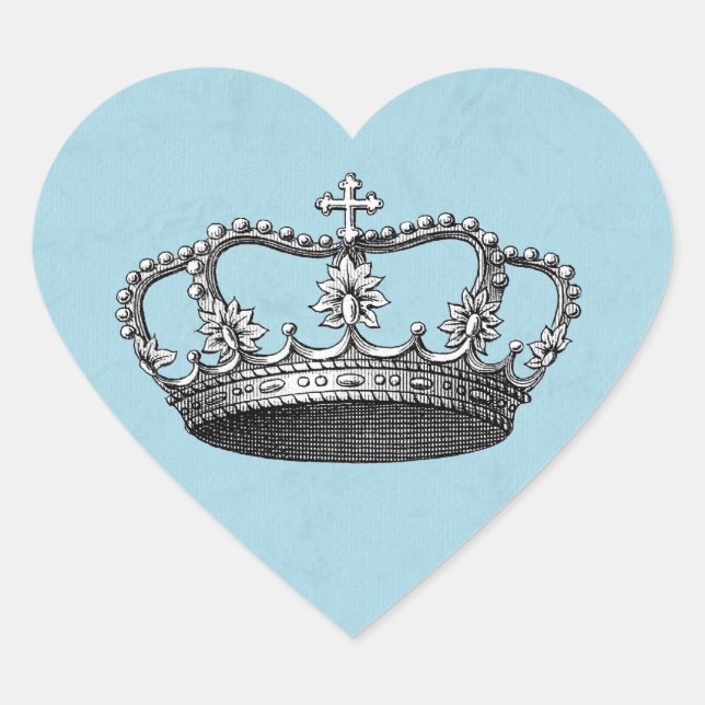 Blue Little Prince Crown Baby Shower Favours Heart Sticker (Front)