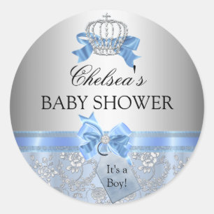 Blue Little Prince Crown Baby Shower Sticker