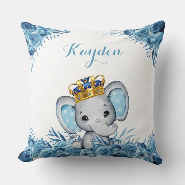 Blue Little Prince Floral Elephant Baby  Cushion (Front)