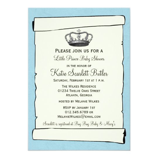 Blue Little Prince Vintage Baby Shower Card