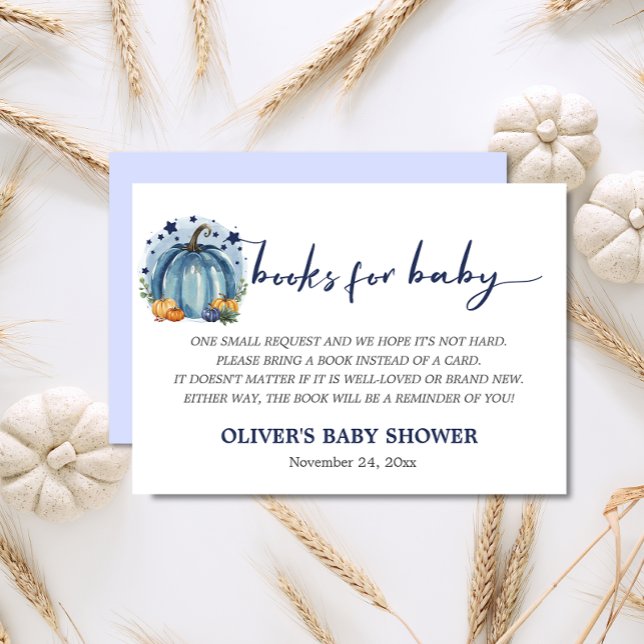 Blue Little Pumpkin Baby Boy Shower Book Request Enclosure Card (Creator Uploaded)