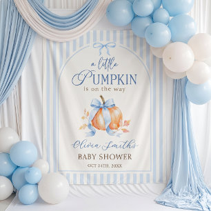Blue Little Pumpkin Baby Shower Backdrop Tapestry