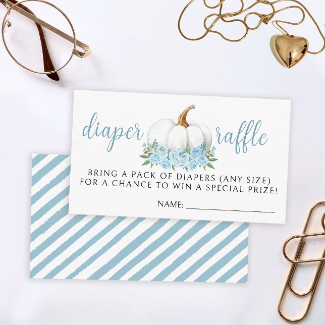 Blue little pumpkin baby shower diaper raffle card (Creator Uploaded)