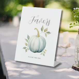 Blue Little Pumpkin Baby Shower Favour Pedestal Sign